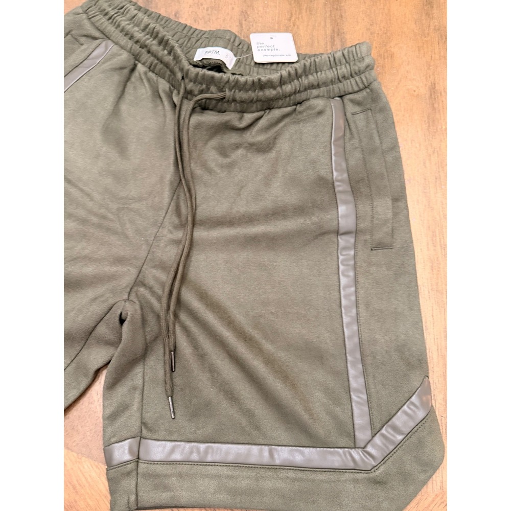 EPTM Mens Olive Green Faux Suede Shorts Streetwear Athletic Small NWT - Picture 2 of 9
